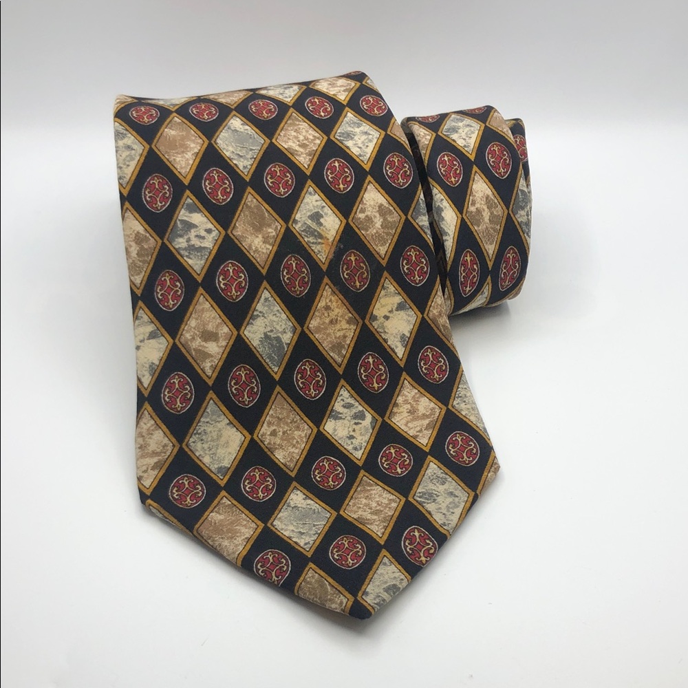 VTG Christian Dior Cravate Multicolor Diamond Pattern MedalionTie